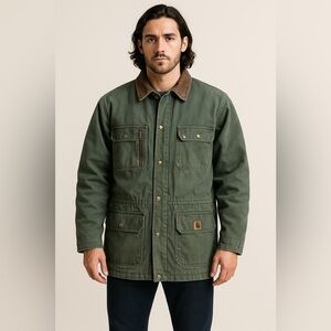 Vintage Carhartt C02 Chore Coat Blanket-Lined Jacket Moss Green Large Tall USA